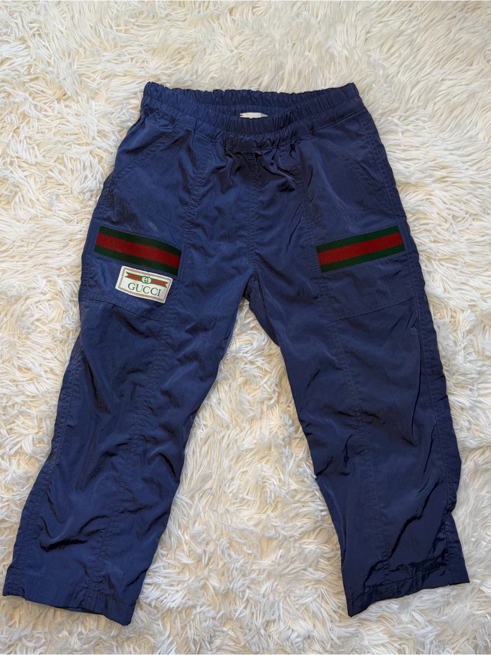 Gucci Kids Navy Blue Jogger Pants with Green & Red Web Stripe